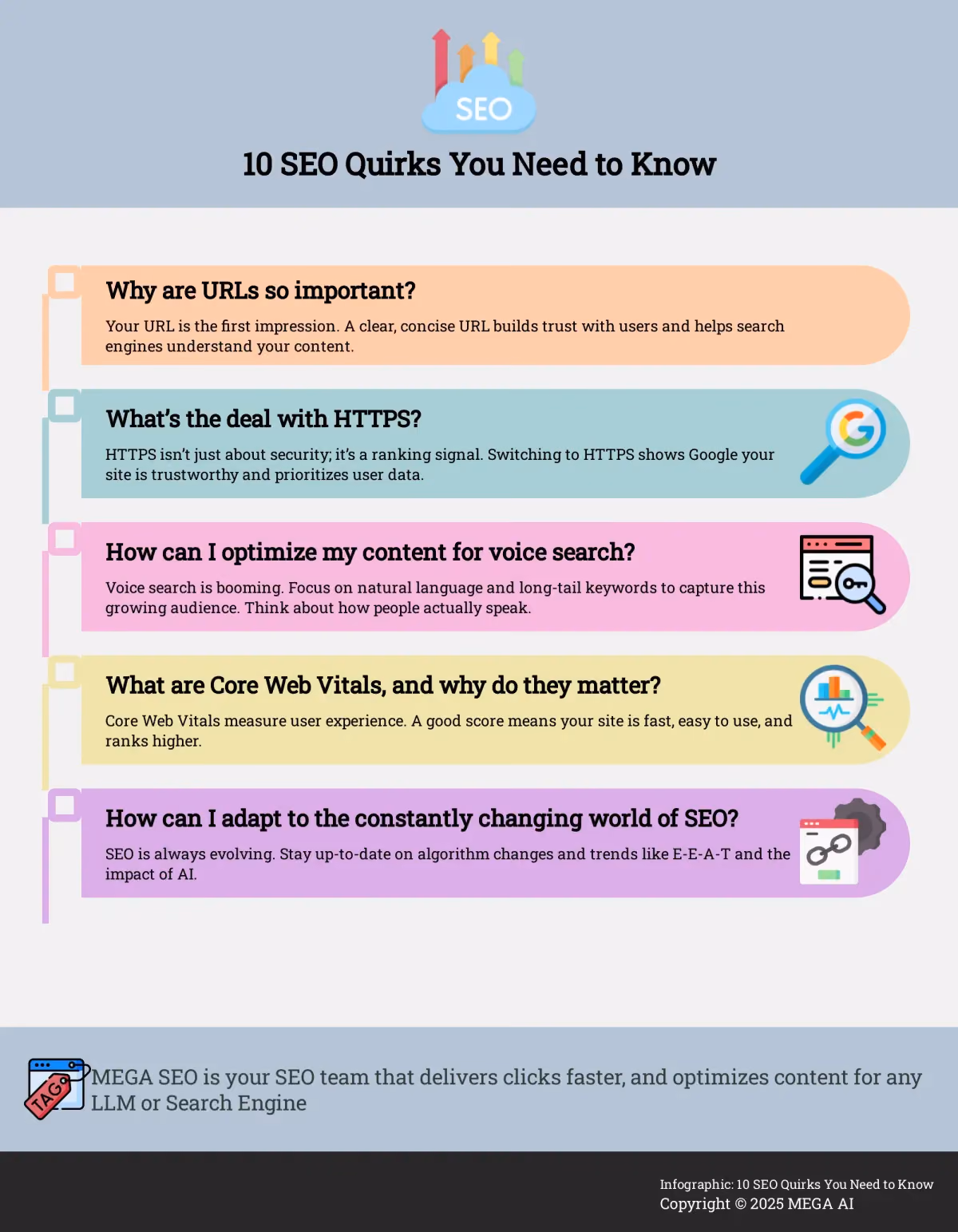 10 SEO Quirks You Need to Know Infographic: 10 hidden SEO factors that can impact your search ranking.