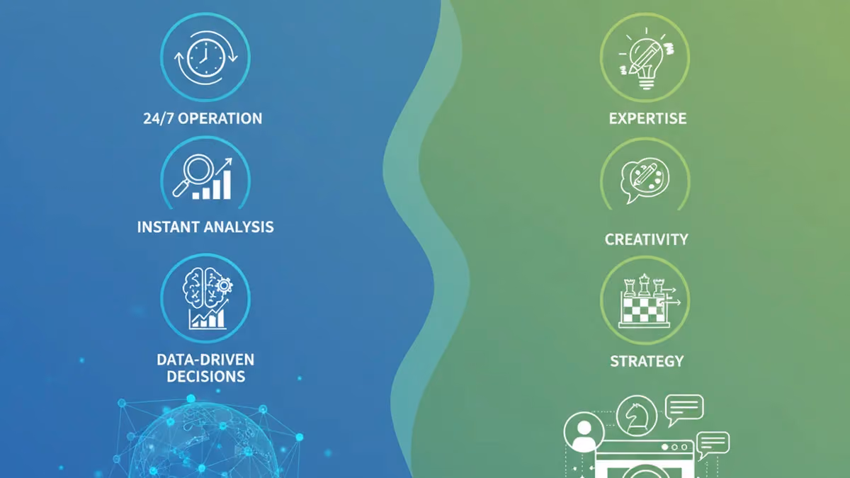 Comparison of AI SEO agents and traditional SEO agencies showing complementary strengths