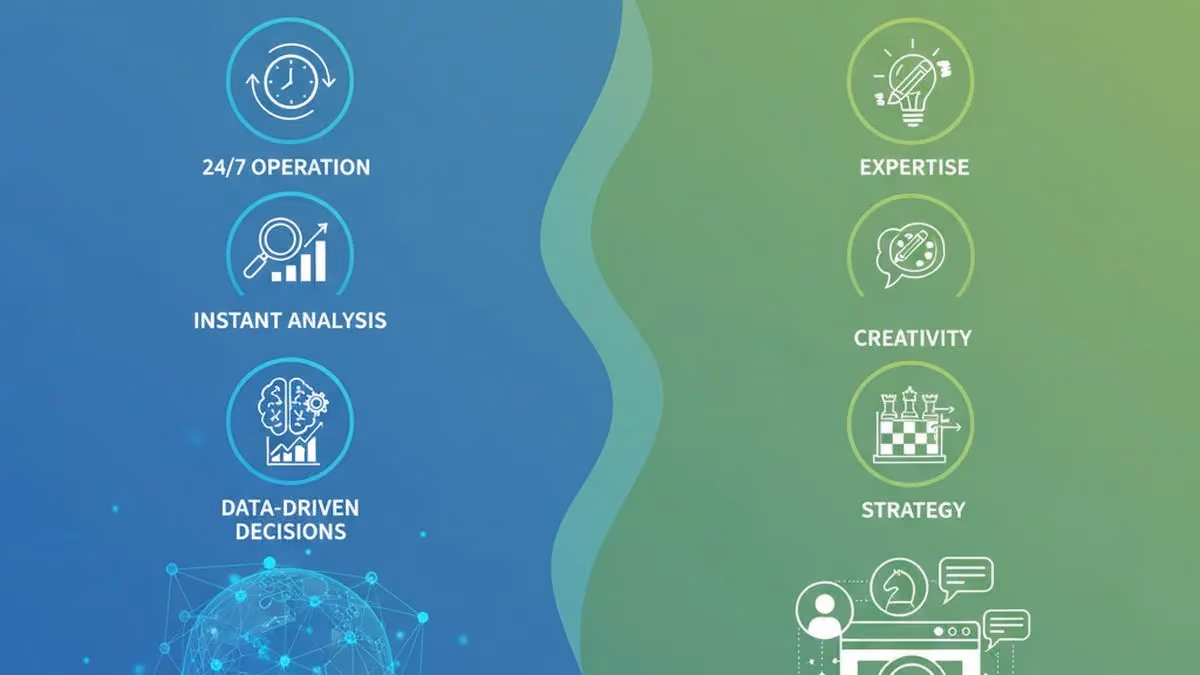 Comparison of AI SEO agents and traditional SEO agencies showing complementary strengths