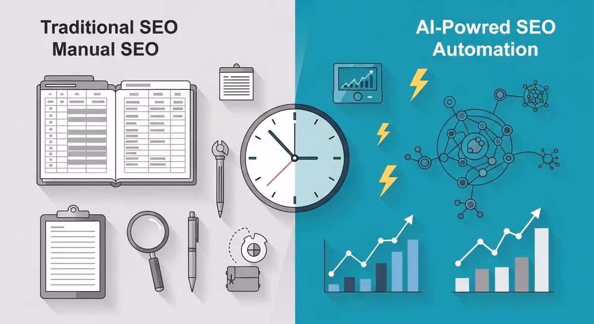 Comparison of traditional SEO methods versus AI-powered SEO automation