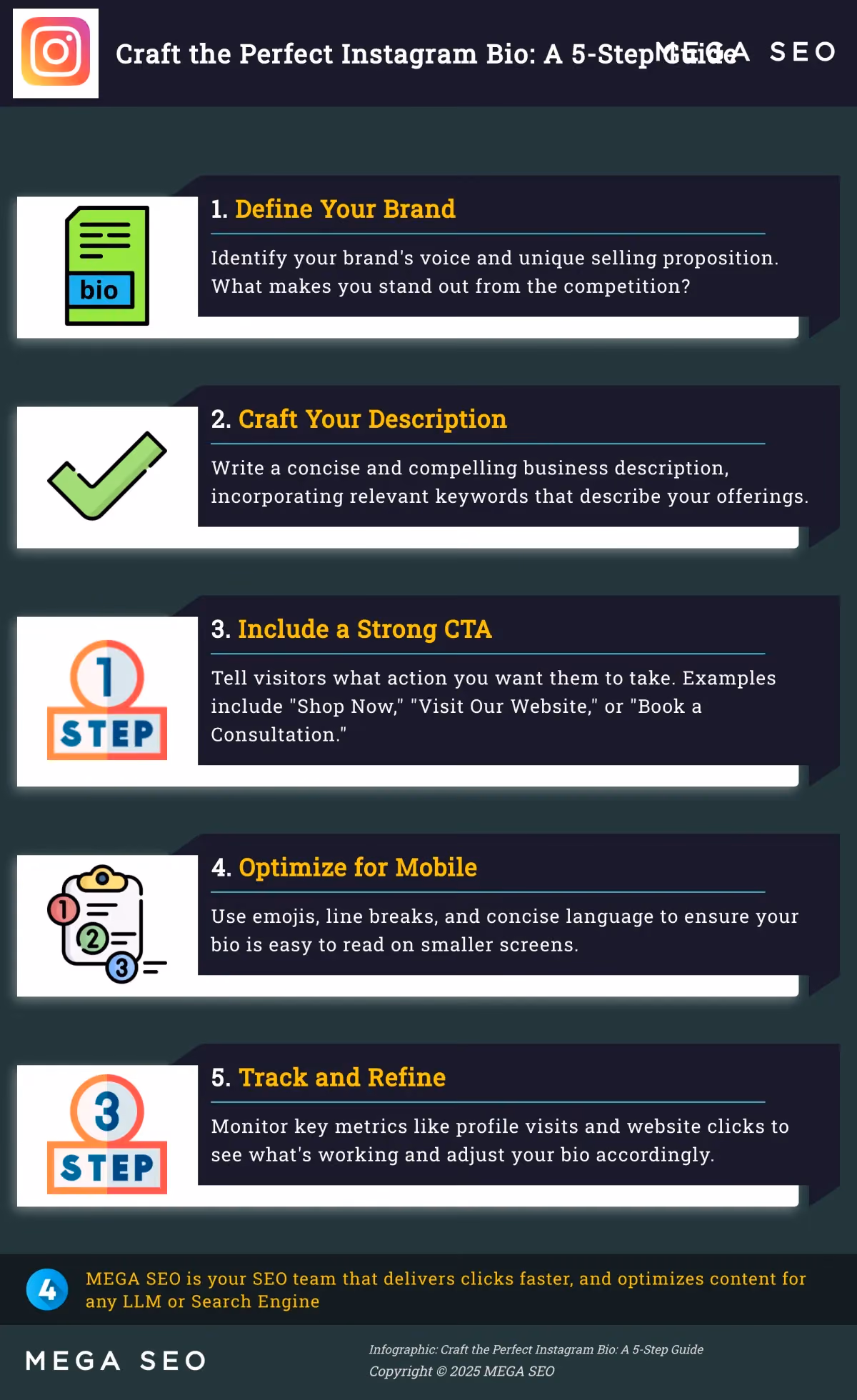 Craft the Perfect Instagram Bio: A 5-Step Guide Infographic: 5 steps to create a compelling Instagram bio for entrepreneurs.