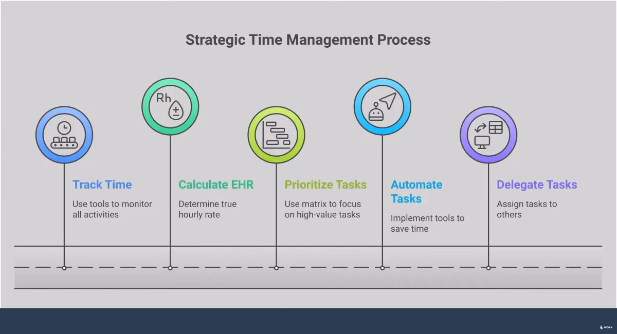 Master Your Effective Hourly Rate: Strategic Time Management Professional infographic showing effective hourly rate calculation methods, task prioritization matrices, automation investment strategies, and delegation frameworks for entrepreneurs. Features clean charts, process flows, and actionable metrics for time management optimization.