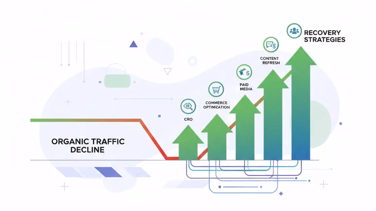 Organic traffic decline recovery strategies showing seven approaches to restore and grow revenue
