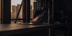 AI-generated product descriptions on a laptop.