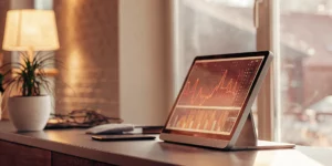 SEO automation dashboard on laptop.