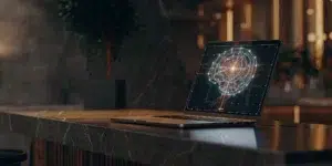 Small SEO tool AI detector analysis on laptop.