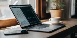 Digital marketing tools for lead generation on a laptop.