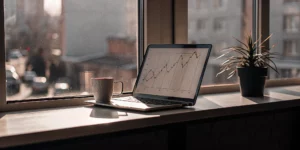 Small business growth chart on a laptop.