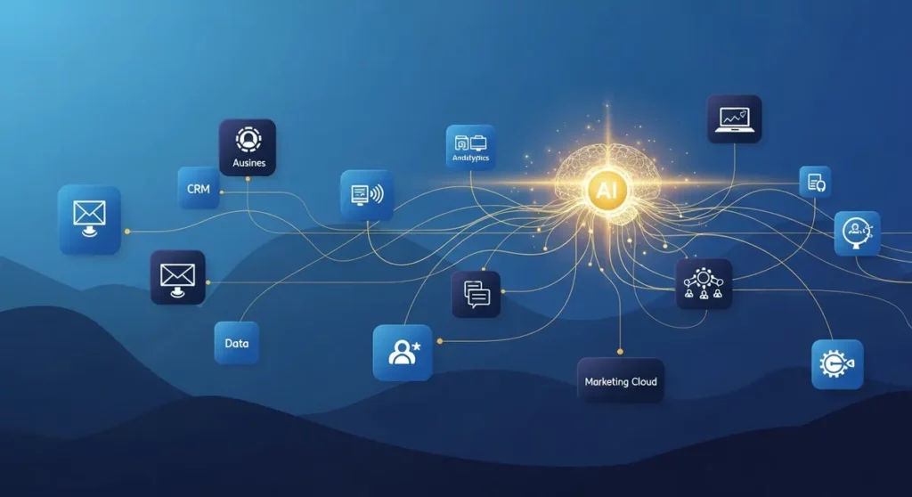 B2B marketing automation with AI connecting enterprise business systems