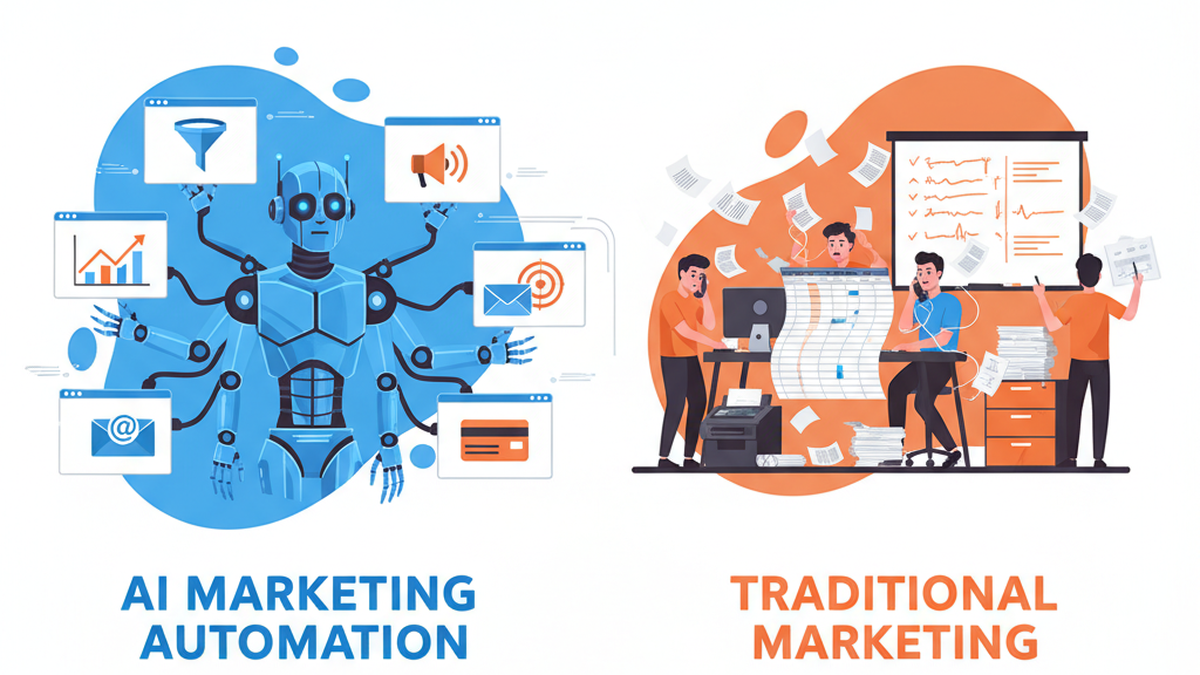 Comparison of AI marketing automation efficiency versus traditional marketing methods