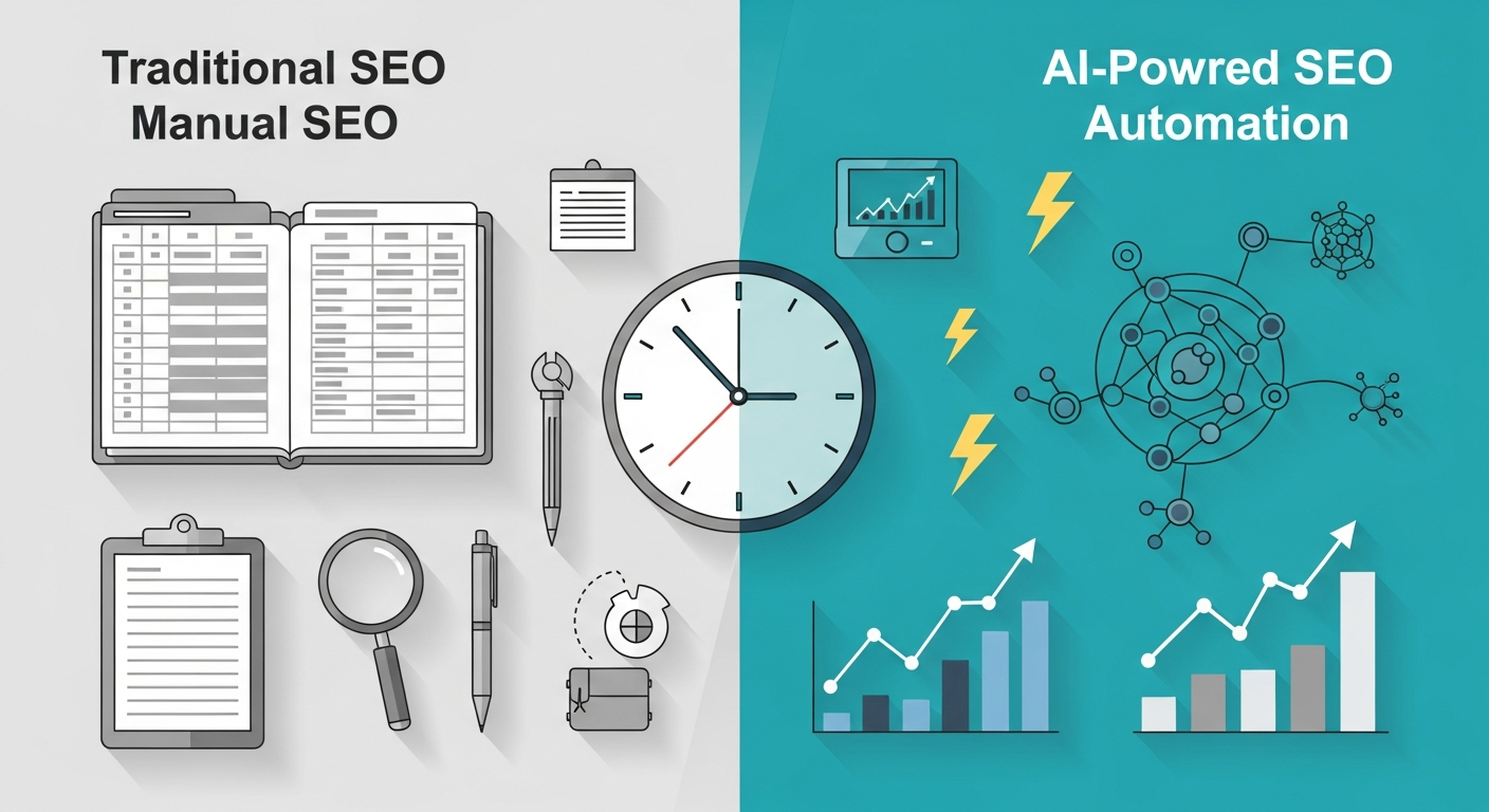 Comparison of traditional SEO methods versus AI-powered SEO automation