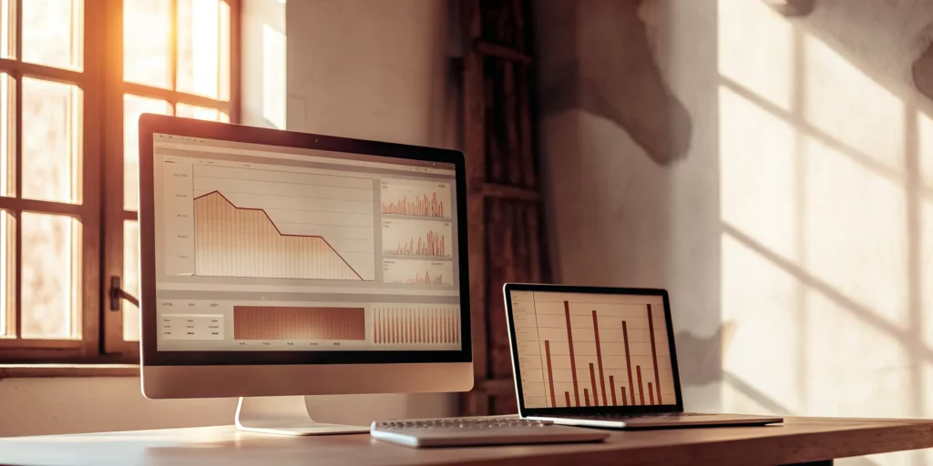 Using KWFinder on a laptop to find keywords for on-page SEO.