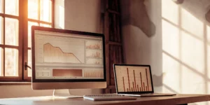 Using KWFinder on a laptop to find keywords for on-page SEO.