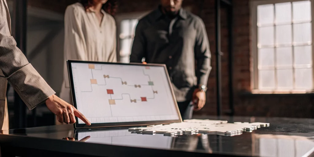 A team plans a content marketing strategy to solve customer problems.