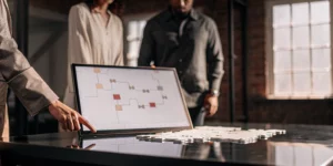 A team plans a content marketing strategy to solve customer problems.