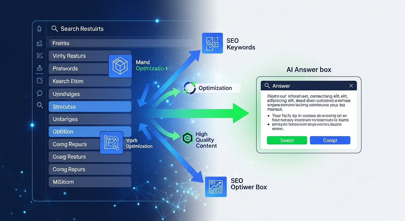 SEO evolution from traditional search results to AI-generated answer panels with optimization strategies