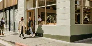 A highly professional, photorealistic representation of a local business storefront capturing high search visibility